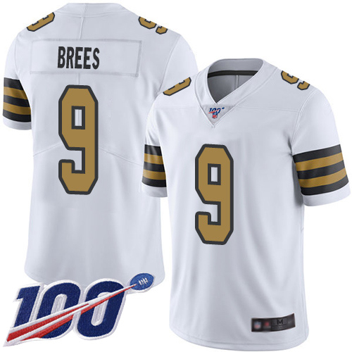 Men New Orleans Saints Limited White Drew Brees Jersey NFL Football #9 100th Season Rush Vapor Untouchable Jersey